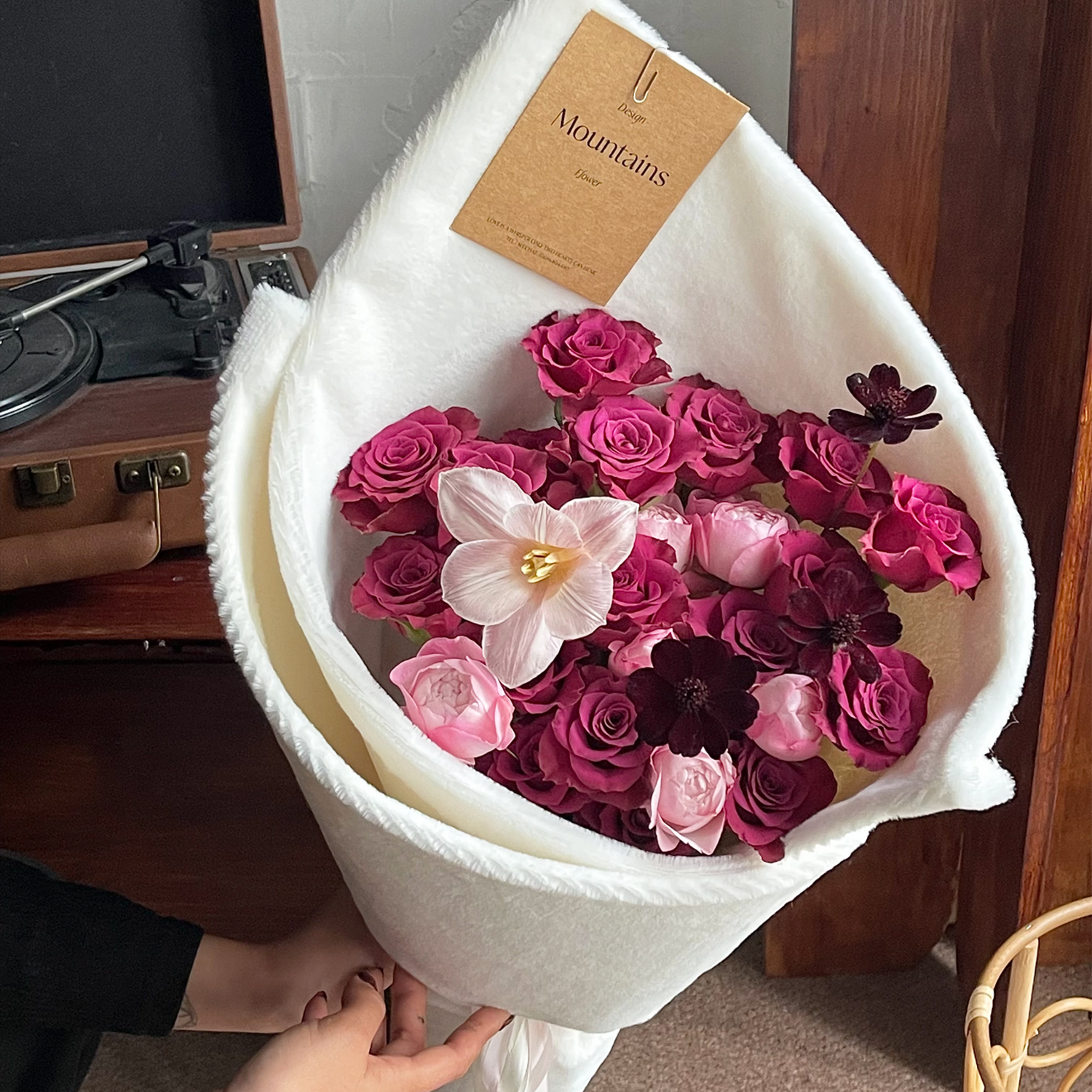 秋冬毛绒植绒布鲜花花束包花布