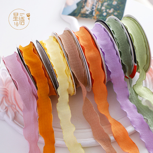 饰彩带鲜花花艺包装 花束装 丝带耳边纱清新绑带 花边褶皱丝带 韩式