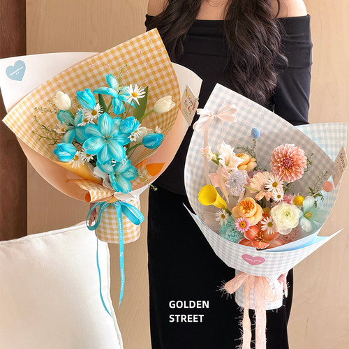 春日清新彩格系列鲜花束包装纸