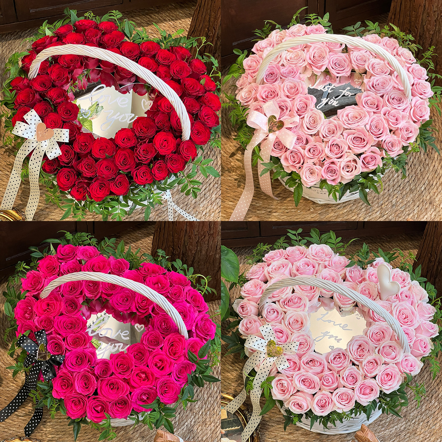 星语 手工花篮提篮藤编白色花篮鲜花花束diy花艺礼蓝鲜花水果篮子