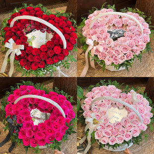 星语 手工花篮提篮藤编白色花篮鲜花花束diy花艺礼蓝鲜花水果篮子