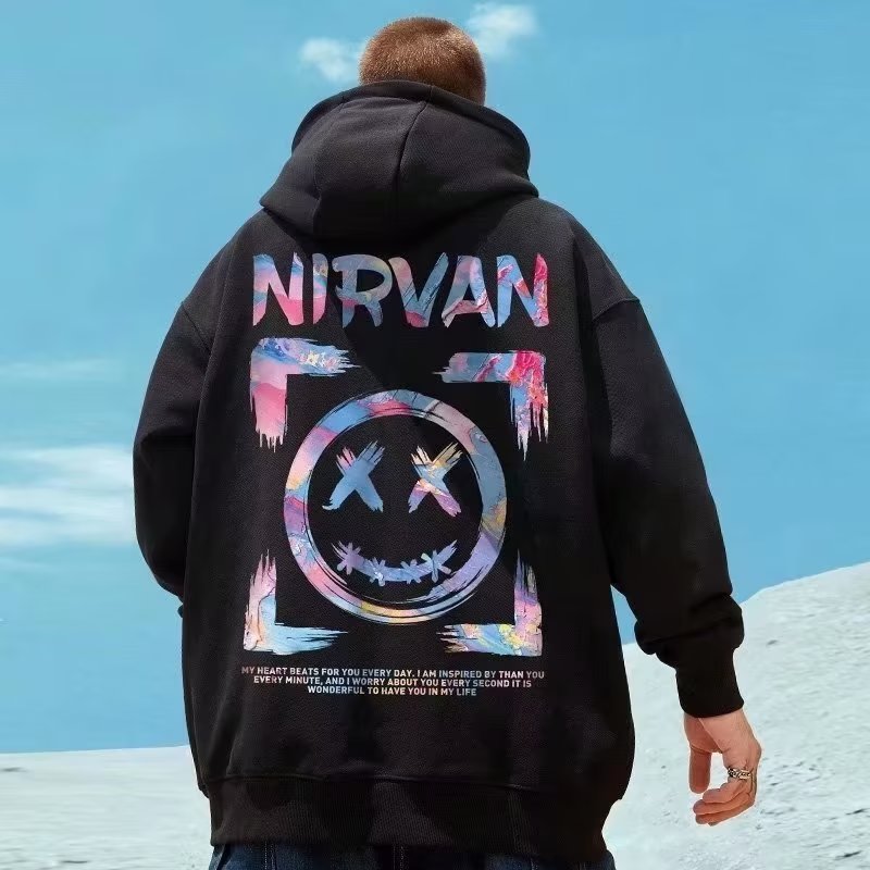 卫衣男连帽套头秋季新款加绒加厚美式休闲小恶魔印花宽松大码外套