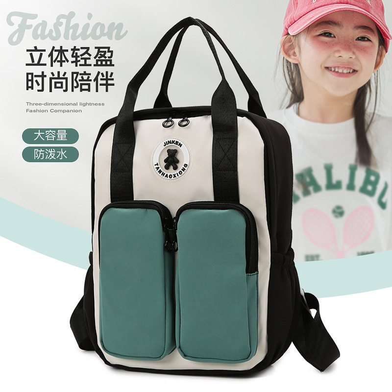 儿童撞色手提补课作业包原宿韩版书包补习双肩包女轻便高颜值背包