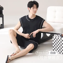 两件套装男士夏季无袖睡衣【纯棉】背心2025年新款夏天家居服宽松