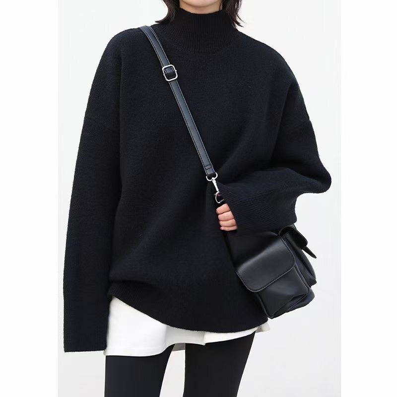 秋冬装新款半高领毛衣慵懒风宽松中长款打底内搭西装其他羊绒纯色