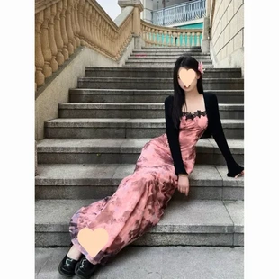 套装 纯欲晒收腰扎染长裙 夏甜辣女连衣裙吊带风蕾丝拼接薄款 开衫