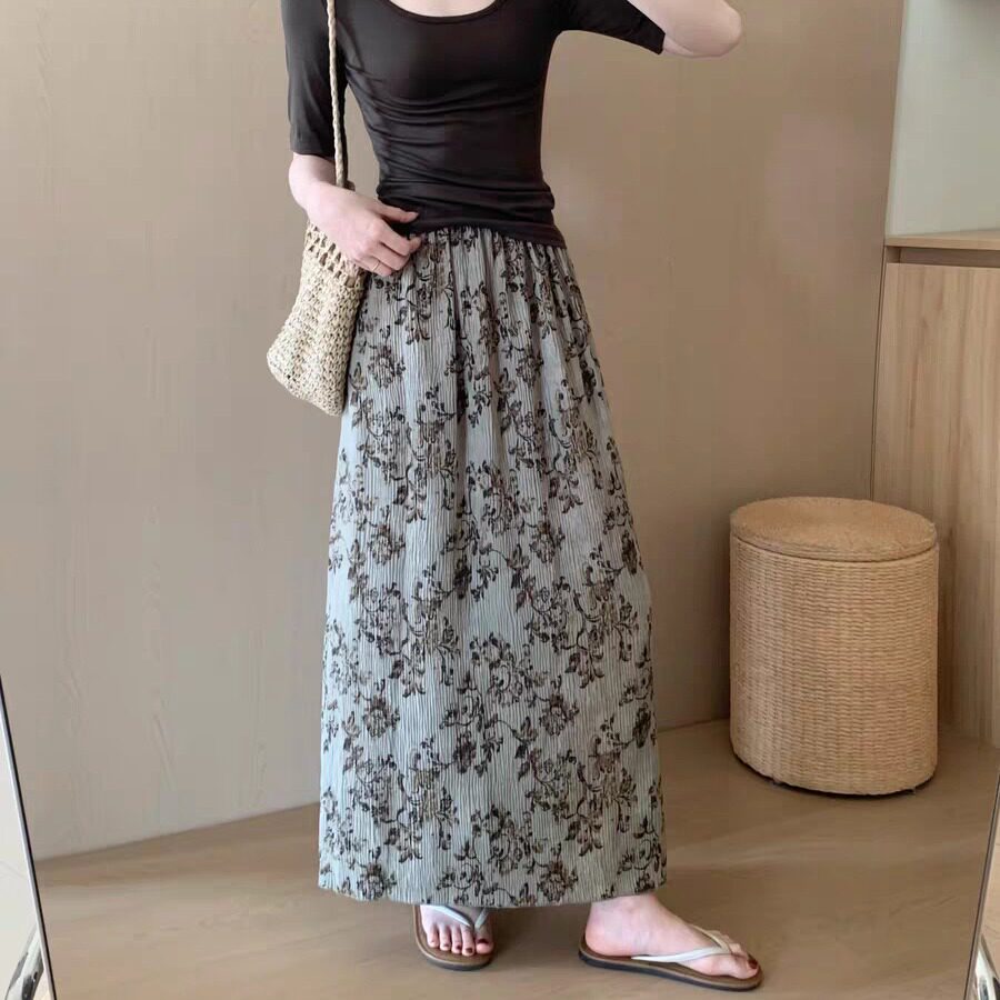 褶皱半身裙女2026夏季新款韩版高腰显瘦百搭长裙百褶裙通勤拼接