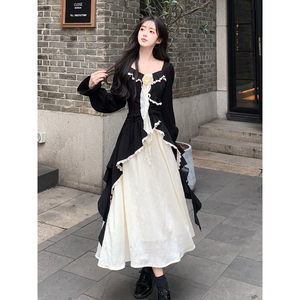 赫本风假两件拼接连衣裙女2026春季新款设计感小众假两件长裙子女