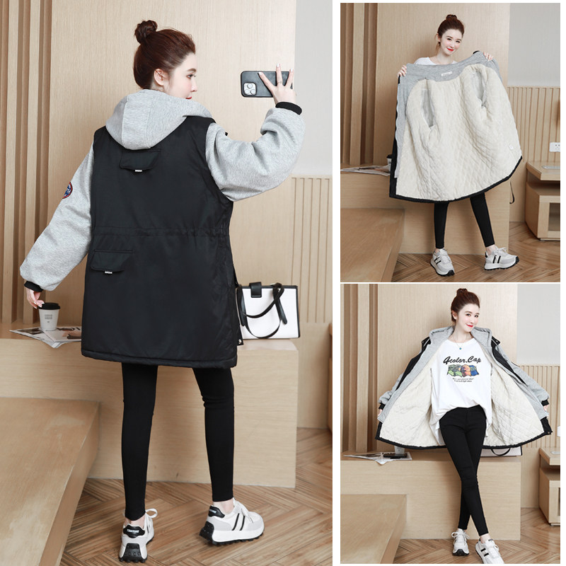 韩版冬装棉衣棉服派克服羊羔毛连帽上衣外套开衫冬季双拉链针织