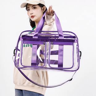 跨境pvc透明斜挎包轻便大容量托特包时尚个性全透防水健身旅行包