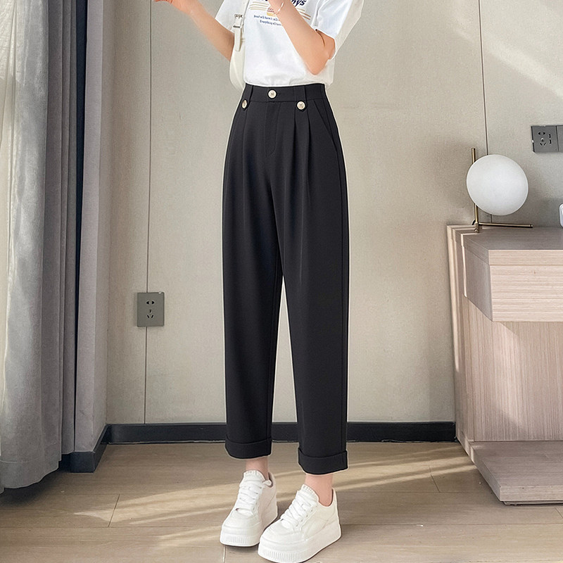 宽松显瘦梨型身材裤子小个子九分休闲裤女冰丝萝卜哈伦裤春夏