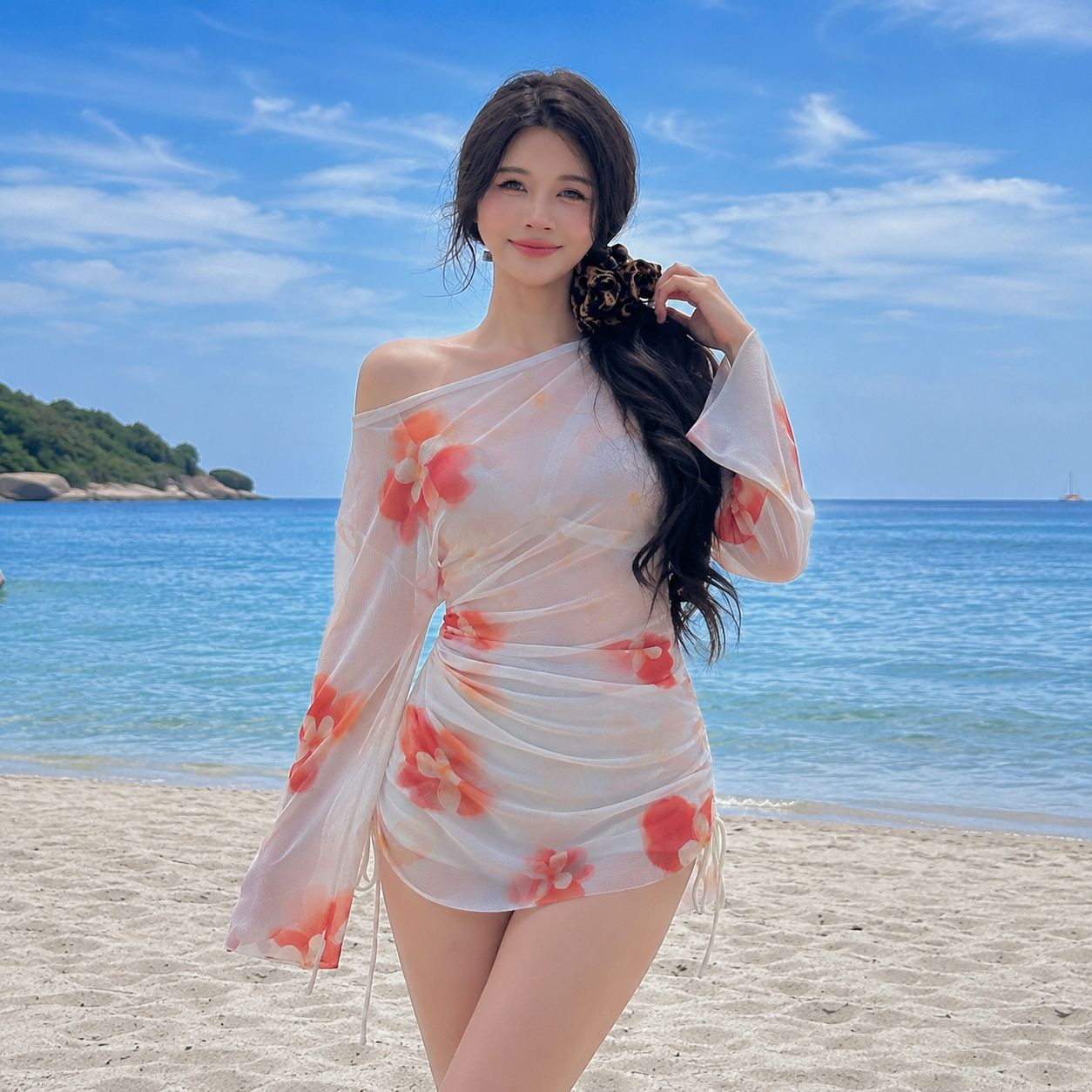 比基尼分体泳衣女大码胖mm三件套罩衫遮肚显瘦纯欲风海边度假温泉