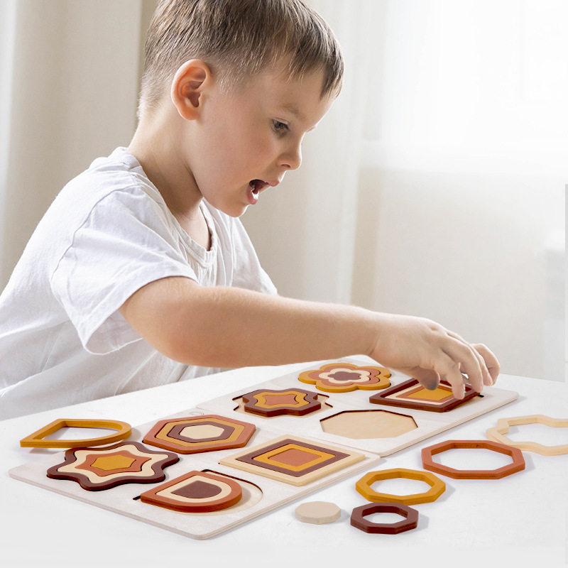 蒙氏几何图形拼板1-3岁幼儿童木质几何形状认知配对拼图积木玩具