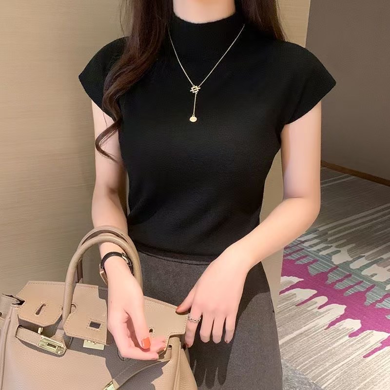 2026十三行夏季新款时尚百搭针织圆领纯色短袖T恤女