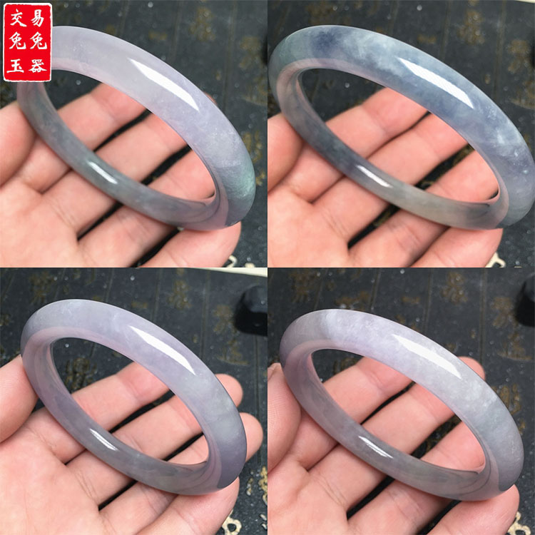 缅甸紫罗兰翡翠玉手镯 紫色圆条玉手环 冰紫玉镯