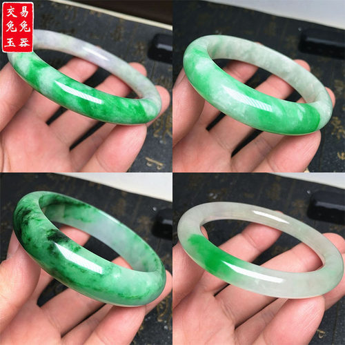缅甸阳绿翡翠飘花圆形玉镯 绿色手环 晴绿手镯 阳绿玉手镯