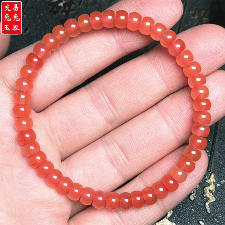 冰粉南红手链 红色南红樱桃红算盘珠手串 圈围17厘米左右