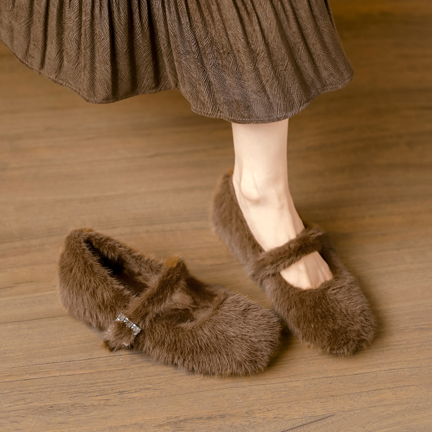 居家2025秋冬毛毛玛丽珍单鞋