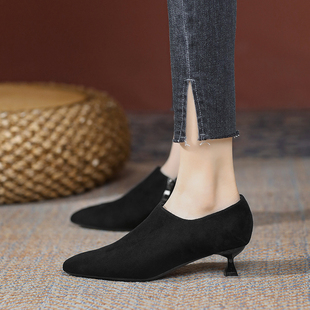 秋冬气质高级不累脚职业 细跟尖头2023新款 深口单鞋 女三公分高跟鞋