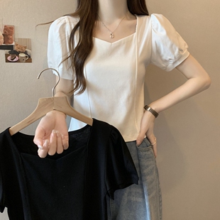 女装 4XL200斤 实拍夏季 大码 T恤 弹力短袖 新款 韩系百搭大V领短款
