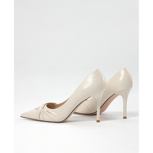 跟高8CM 高跟鞋 扭结优雅细跟浅口单鞋 百搭新款 女 尖头小跟韩版