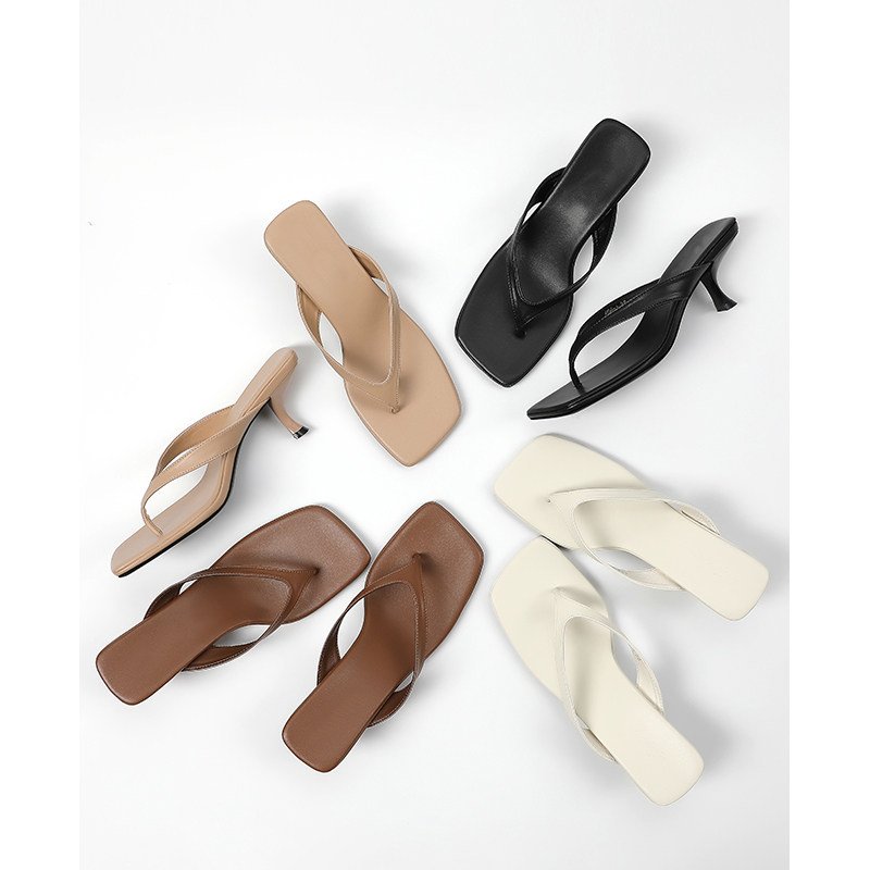 【跟高6CM】女夏天外穿方头夹趾细跟人字拖高跟鞋裸色高跟鞋凉鞋