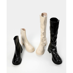 靴子2025女款 爆款 两穿靴粗高跟瘦瘦短靴百搭长筒靴 跟高7CM