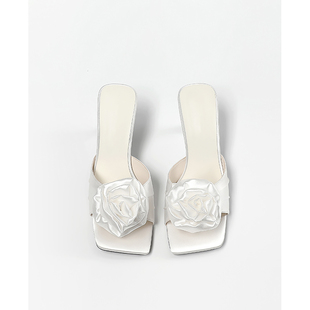 【跟高8CM】烂漫玫瑰唯美甜美高跟拖鞋女夏季新款小香风外穿凉鞋