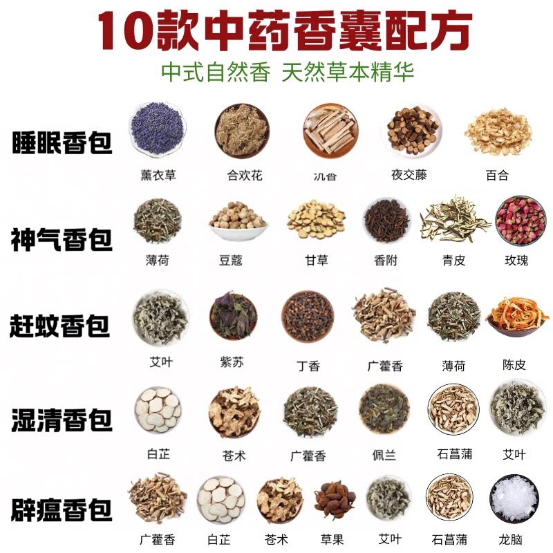 草本香包赶蚊香囊睡眠香包艾叶草薰衣草车载香薰袋装组合香料填充