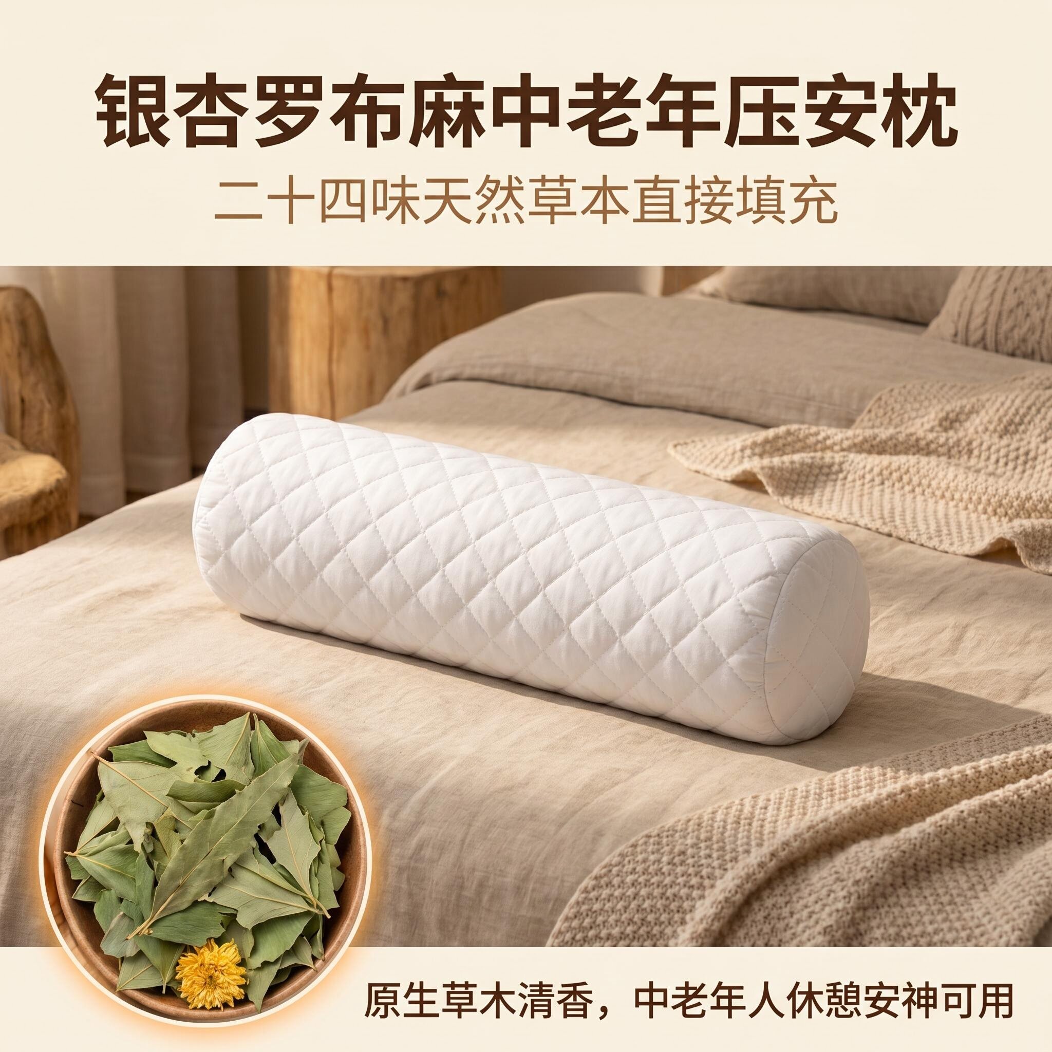 圆柱枕草本颈椎罗布麻三高压枕头中老年人送长辈送父母血压糖枕