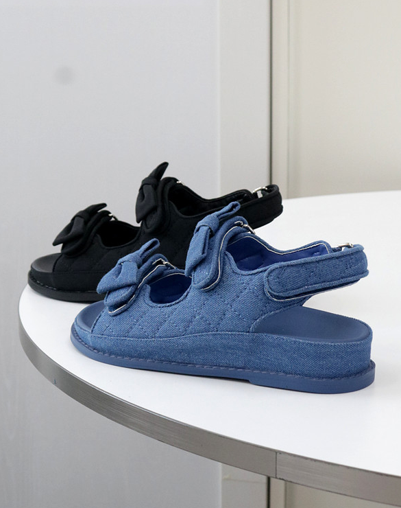 牛仔布蝴蝶结休闲厚底凉鞋女