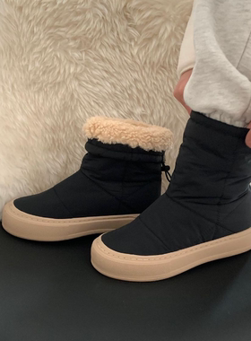衣玲韩国女鞋冬季减龄不臃肿圆头套筒仿羊羔绒厚底雪地靴女保暖