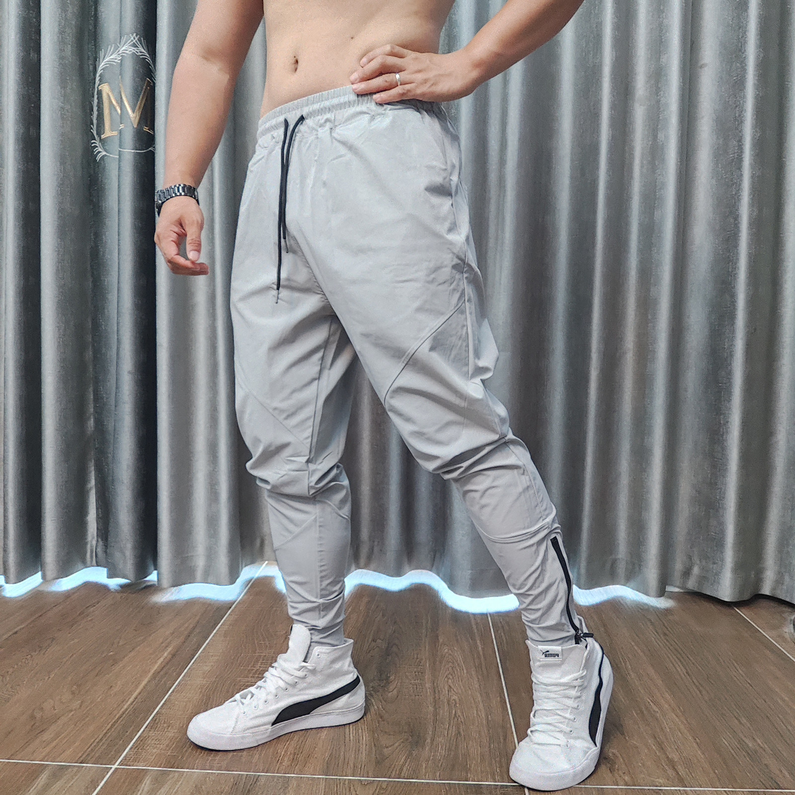 健身系列男士修身束脚运动长裤吸湿排汗高弹速干修身拉链小脚卫裤