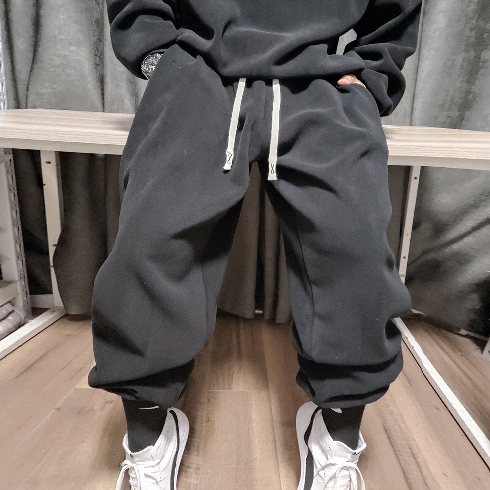 休闲运动裤男款宽松加绒阔腿裤