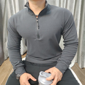 新款 男士 高领半拉链卫衣抓绒运动长袖 秋季 打底衫 健身训练衣服保暖