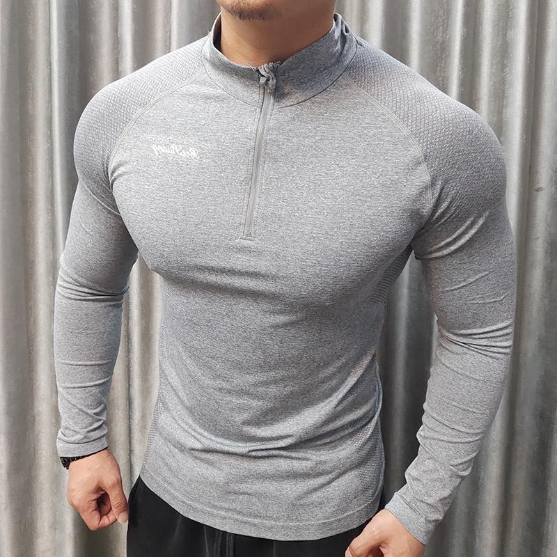 秋冬季半高领运动长袖男显肌肉