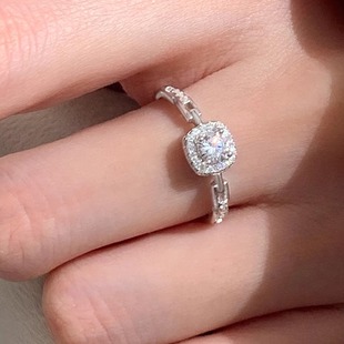 锆石爆闪方钻链条戒指女吸睛食指戒时尚个性气质小众高级开口指环