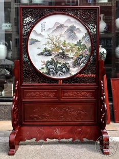 手绘粉彩山水圆形大屏风大插屏溪山富居图 景德镇陶瓷瓷板画中式