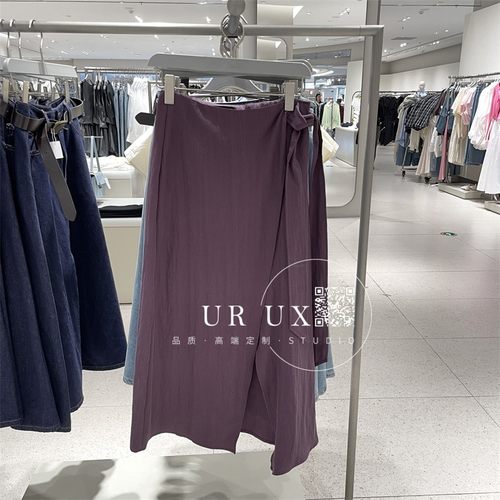 UR UX女装2025夏季新款时尚百搭纯色摩登气质蝴蝶结系带半裙
