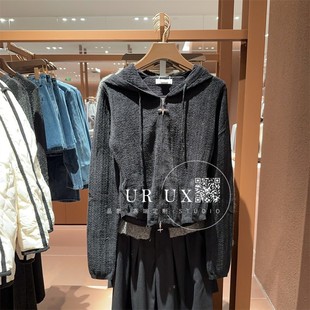 UX女装 百搭潮酷双拉链抽绳连帽针织开衫 2024冬季 BM时尚 ins 新款