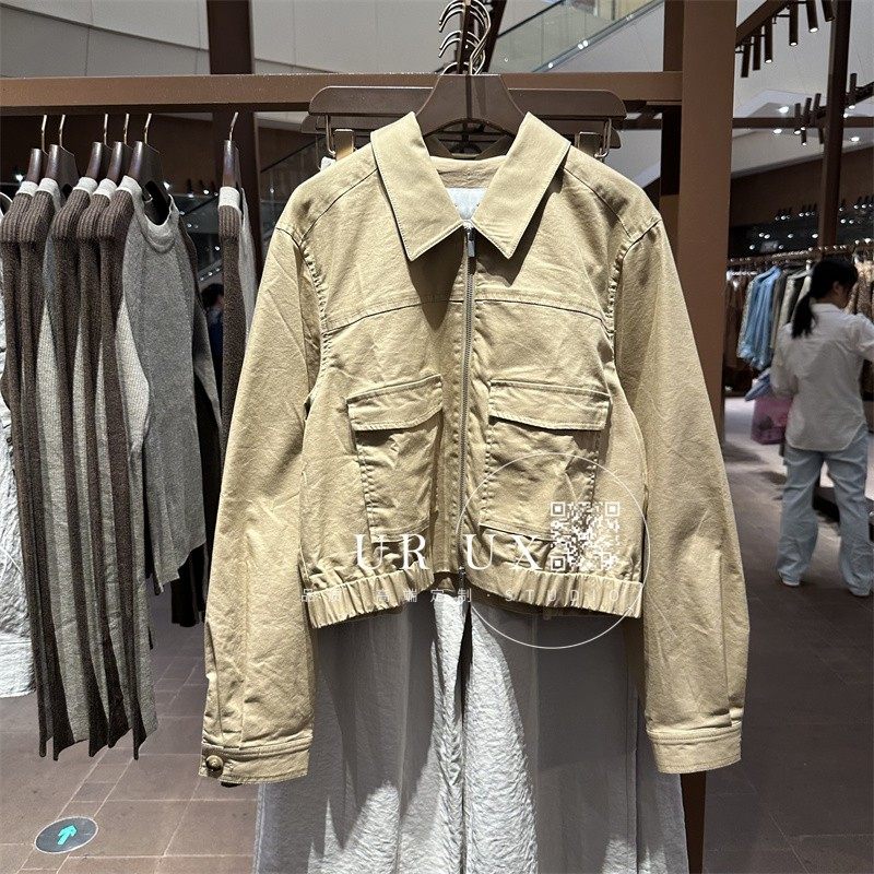 UR UX女装2024秋新款时尚都市复古休闲对称贴袋廓形翻领外套上衣