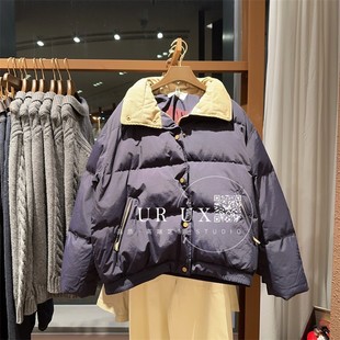 UR UX女装2024冬季新款都市时尚立领拉链口袋短款宽松羽绒服上衣
