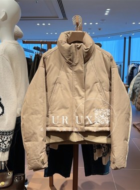 UR UX女装2024冬季新款都市时尚假两件宽松立领保暖短款羽绒服ins