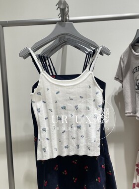 UR UX2025夏季简约女装肌理镂空碎花修身针织BM辣妹吊带背心ins