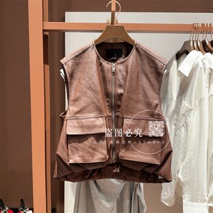 UR UX女装2025秋季新款时尚潮流气质城市游猎皮质拉链马甲