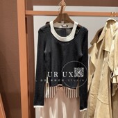 UX女装 针织衫 2025春季 BM时尚 修身 新款 甜美撞色假两件短款 ins