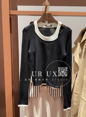 UR UX女装2025春季新款BM时尚甜美撞色假两件短款修身针织衫ins