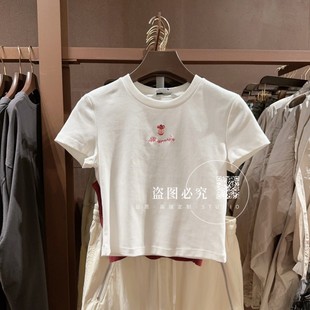 减龄创意水果字母刺绣修身 新款 时尚 T恤ins 短袖 UX女装 2025夏季
