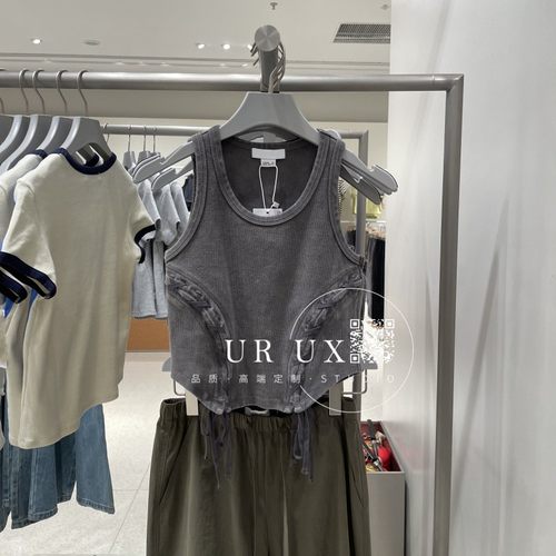 UR UX2025夏季新款时尚女装休闲高街抽绳短款修身BM辣妹无袖背心