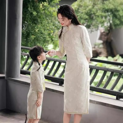 亲子装连衣裙新中式旗袍女童夏春秋母女装2024新款洋气中国风古典